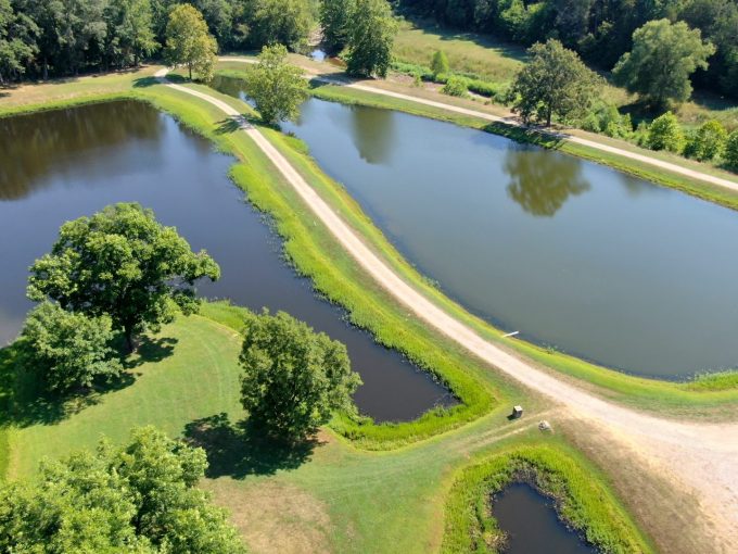 View of fishing ponds at Flat Rock Village