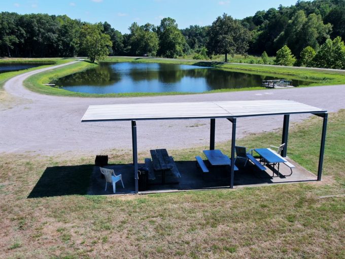 View of fishing ponds at Flat Rock Village