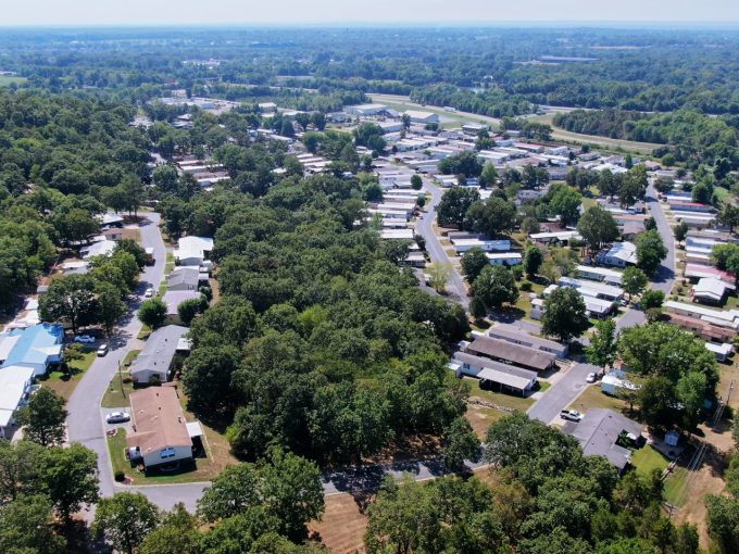 aereal view of homes in Flat Rock Village