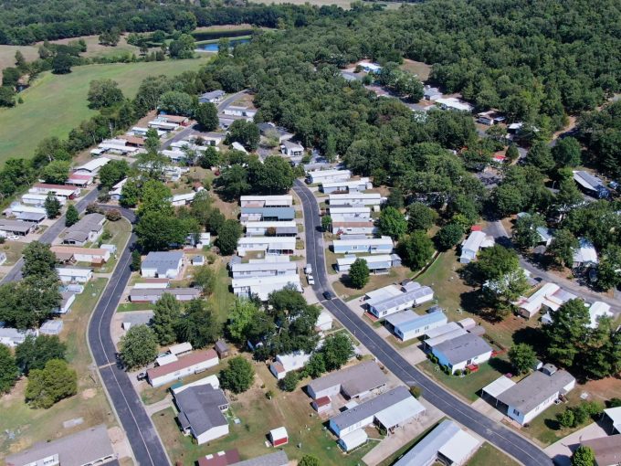 aereal view of homes in Flat Rock Village
