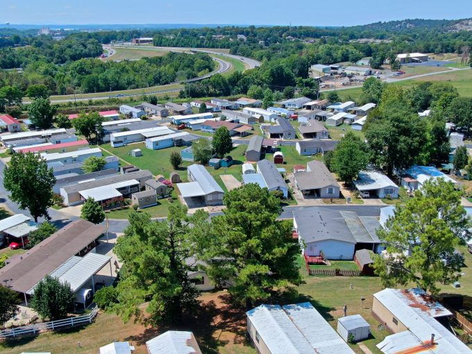 aereal view of homes in Flat Rock Village